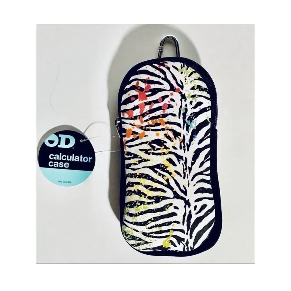 NWT Zebra Padded makeup Brushes Cosmetics Calculator Zippered bag Hanger Clip
